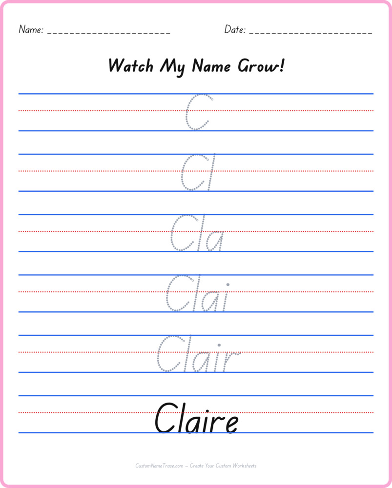 Free Claire custom name tracing - pyramid free worksheet