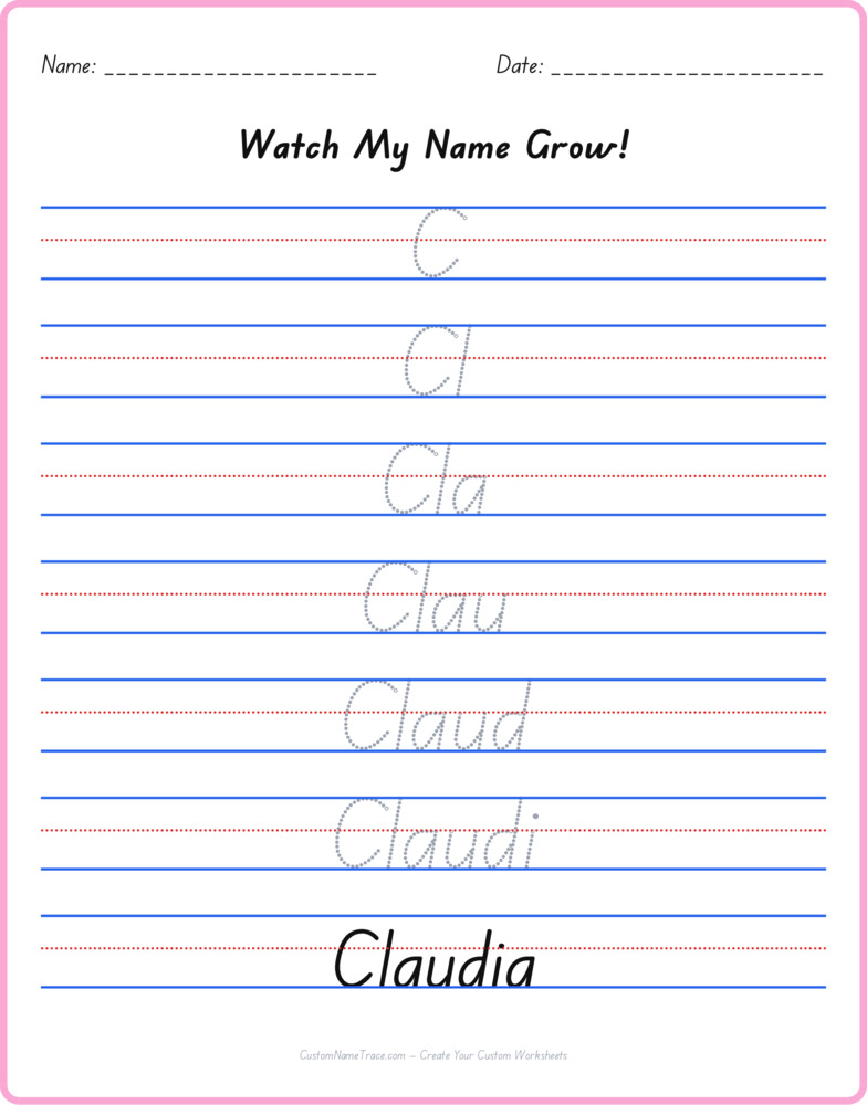 Free Claudia custom name tracing - pyramid free worksheet