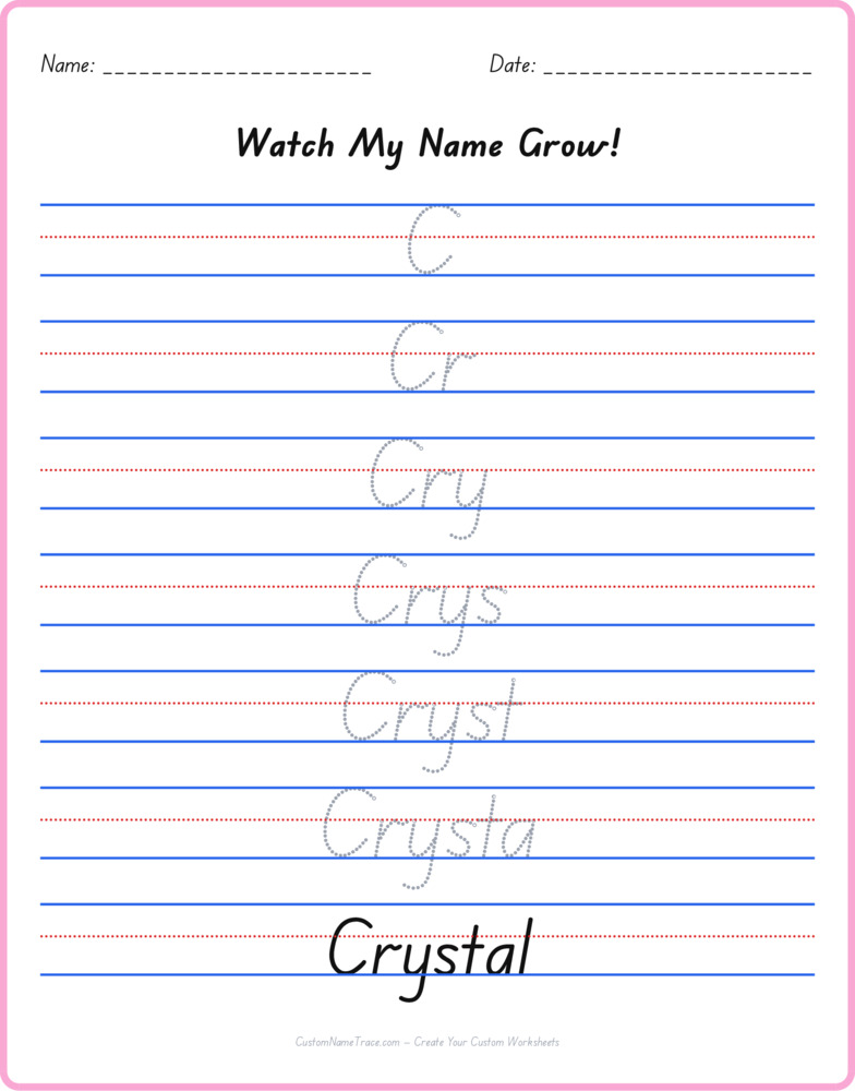 Free Crystal custom name tracing - pyramid free worksheet