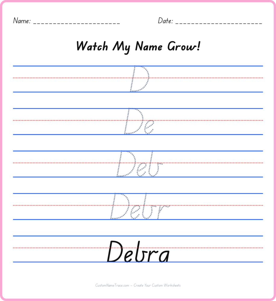 Free Debra custom name tracing - pyramid free worksheet