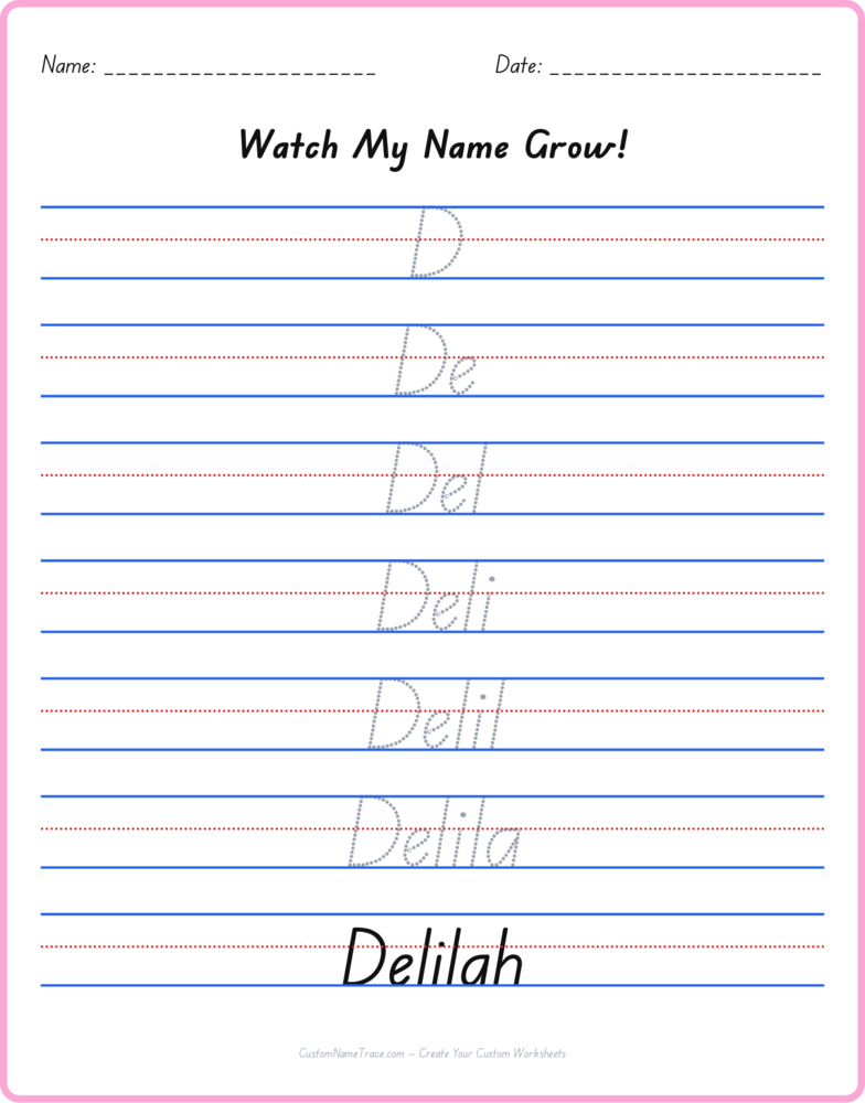 Free Delilah custom name tracing - pyramid free worksheet