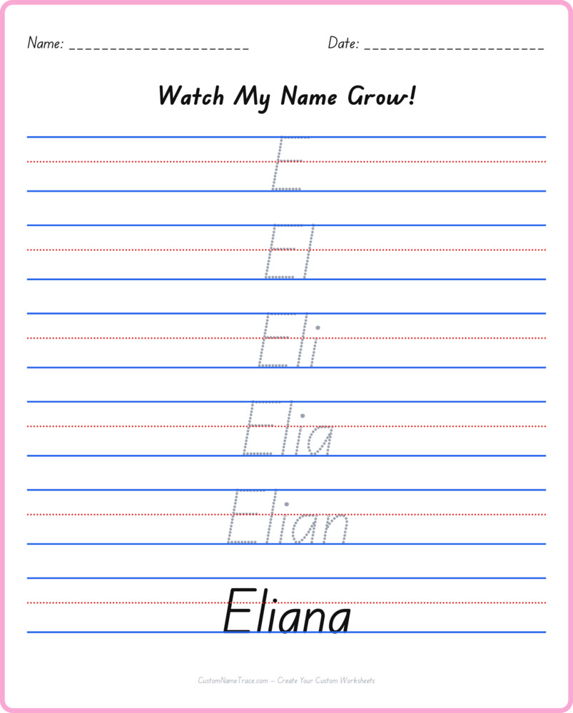 Free Eliana custom name tracing - pyramid free worksheet