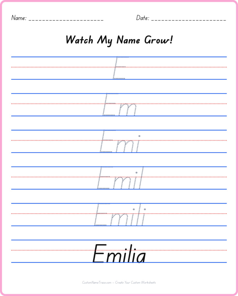 Free Emilia custom name tracing - pyramid free worksheet