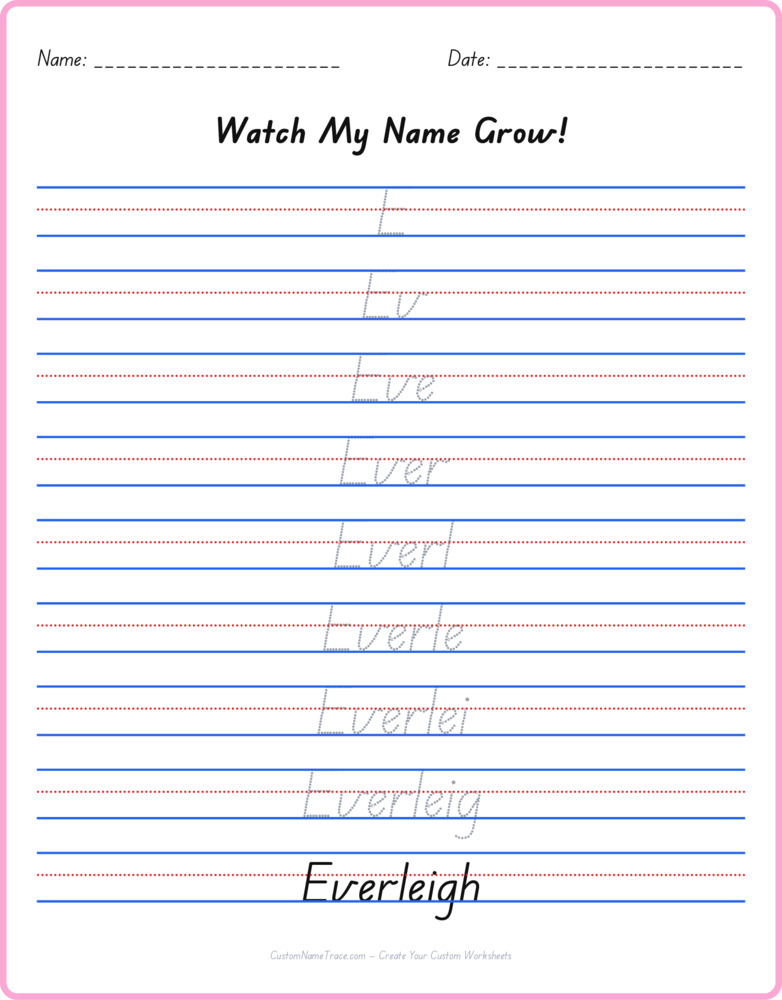 Free Everleigh custom name tracing - pyramid free worksheet