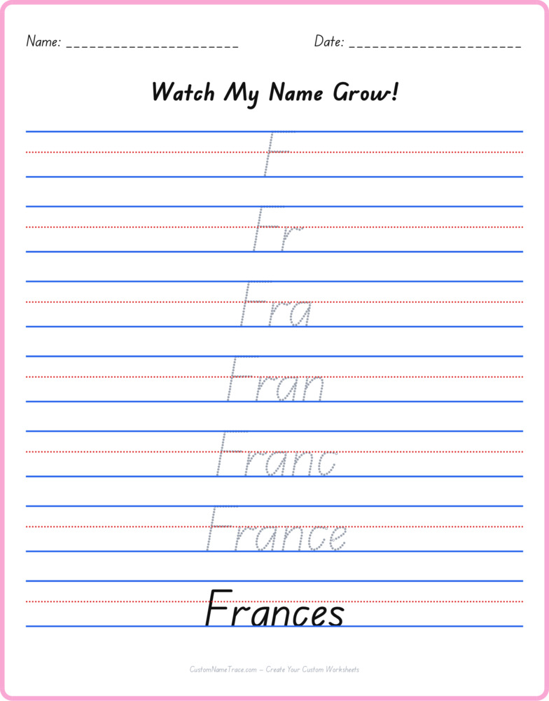 Free Frances custom name tracing - pyramid free worksheet