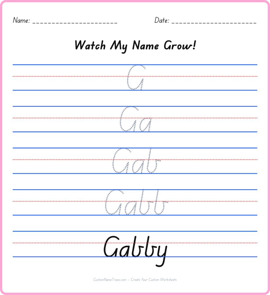 Free Gabby custom name tracing - pyramid free worksheet