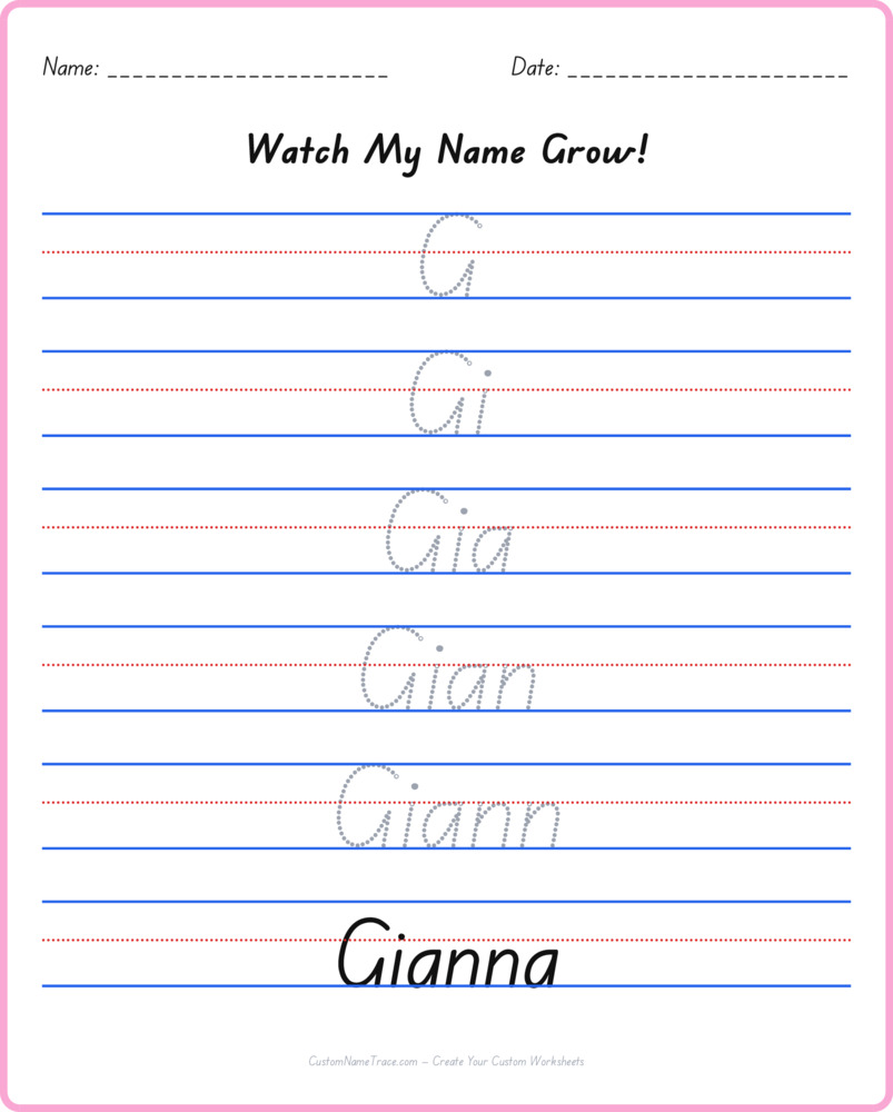 Free Gianna custom name tracing - pyramid free worksheet