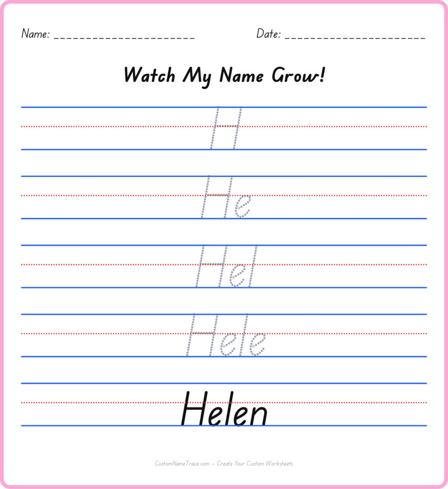Free Helen custom name tracing - pyramid free worksheet