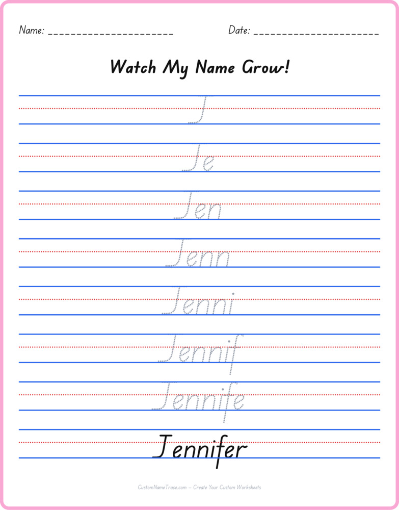 Free Jennifer custom name tracing - pyramid free worksheet