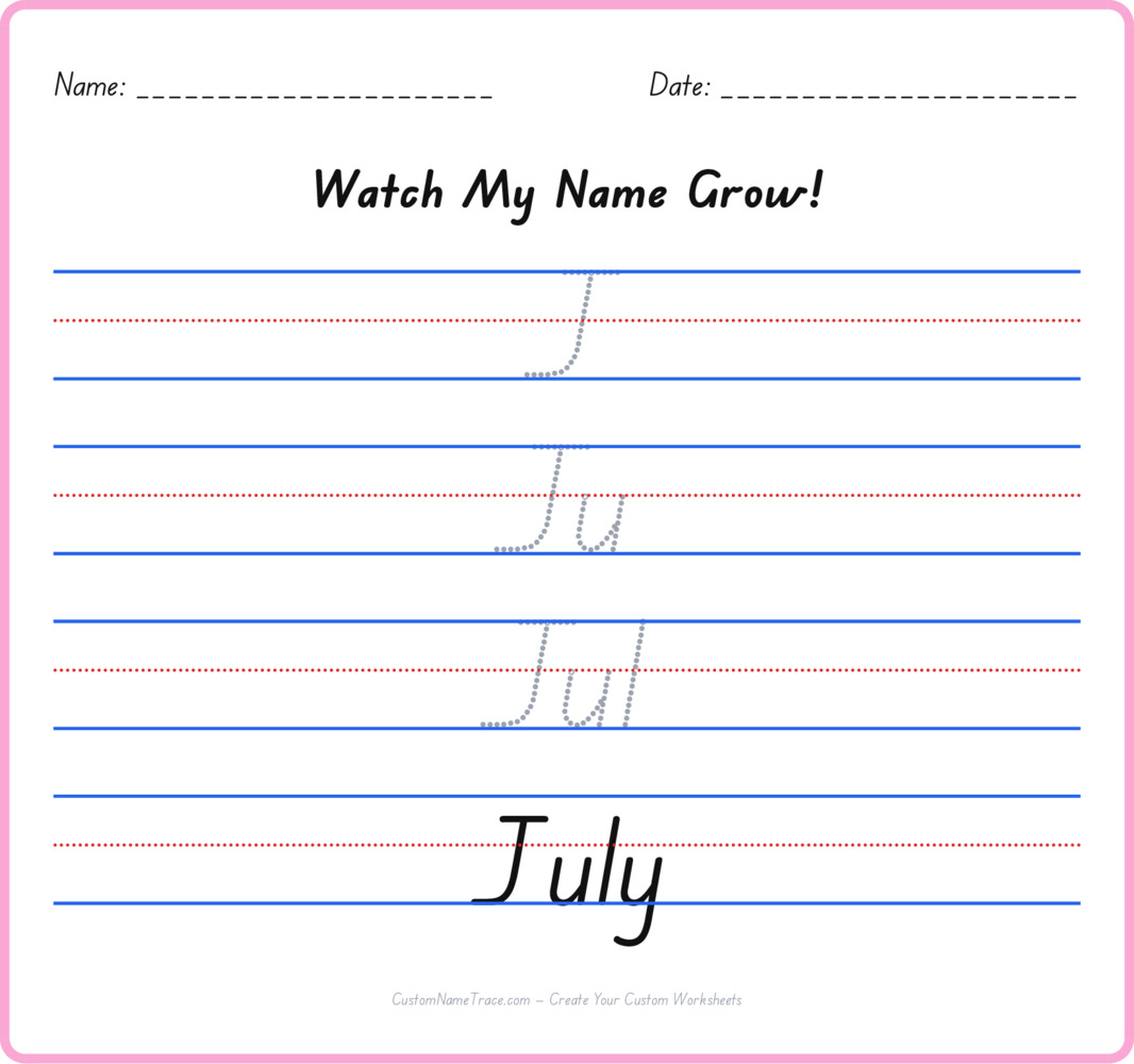Free July custom name tracing - pyramid free worksheet