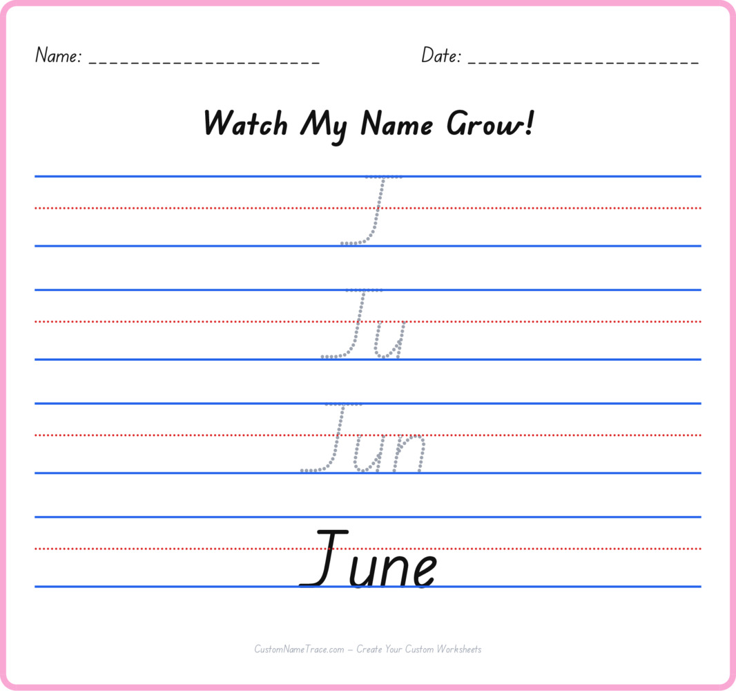Free June custom name tracing - pyramid free worksheet