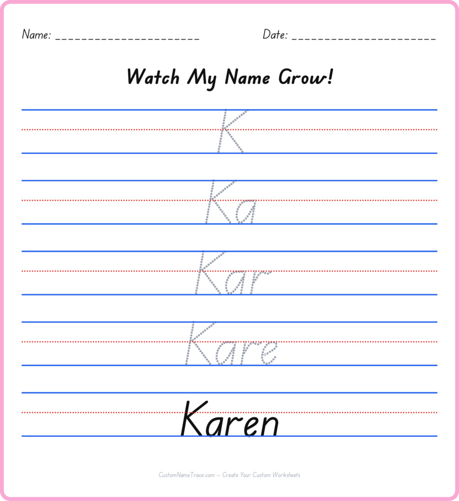 Free Karen custom name tracing - pyramid free worksheet