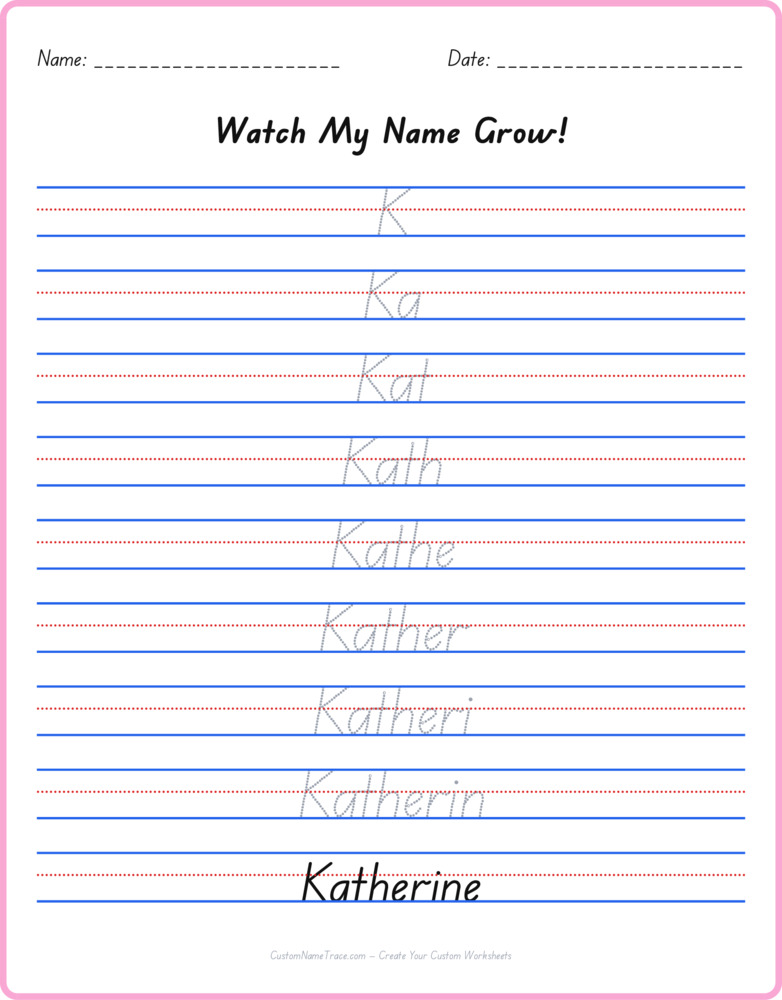Free Katherine custom name tracing - pyramid free worksheet