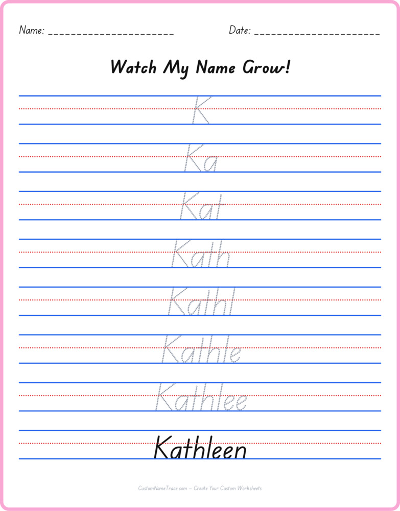 Free Kathleen custom name tracing - pyramid free worksheet