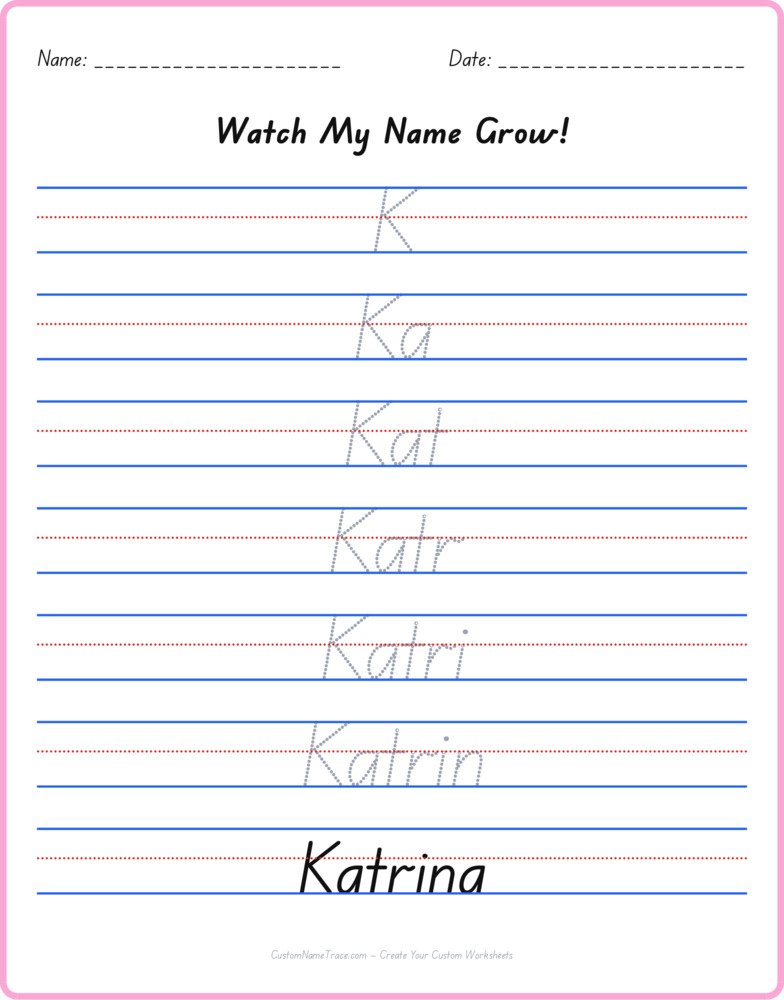 Free Katrina custom name tracing - pyramid free worksheet