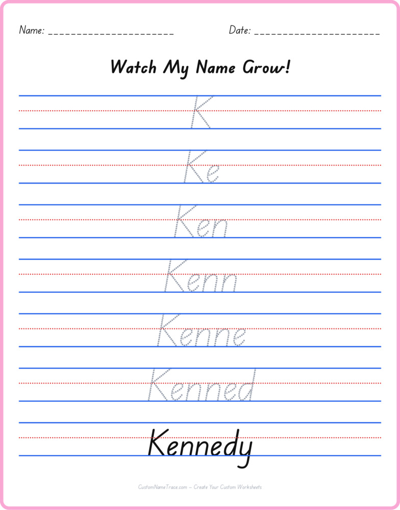 Free Kennedy custom name tracing - pyramid free worksheet