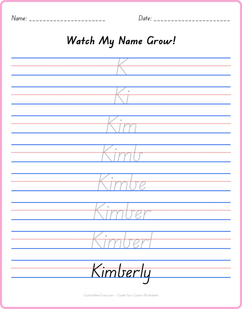 Free Kimberly custom name tracing - pyramid free worksheet