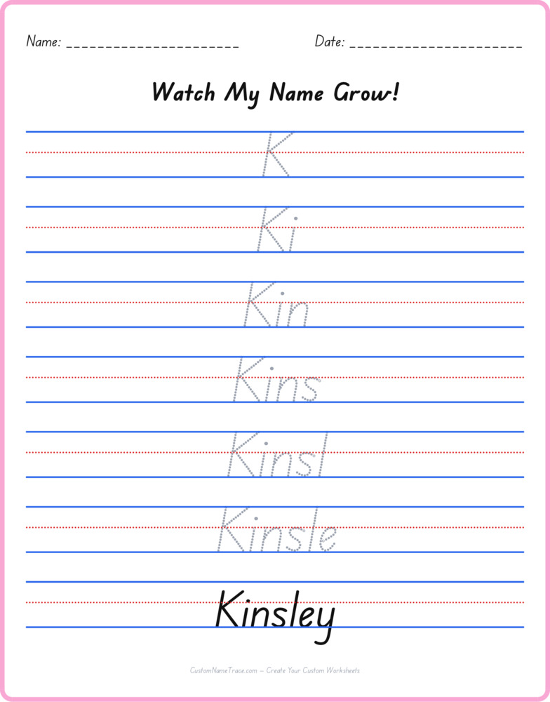 Free Kinsley custom name tracing - pyramid free worksheet
