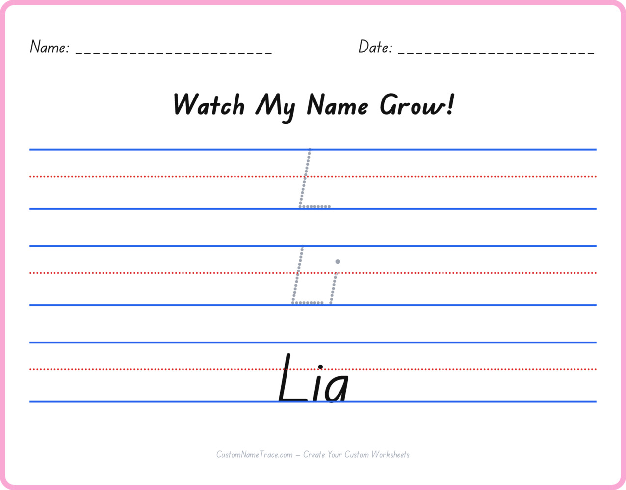Free Lia custom name tracing - pyramid free worksheet