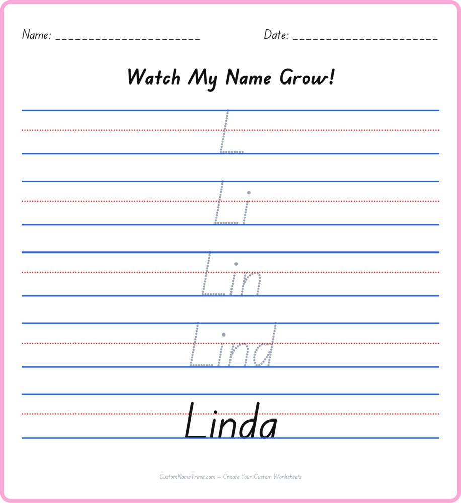 Free Linda custom name tracing - pyramid free worksheet