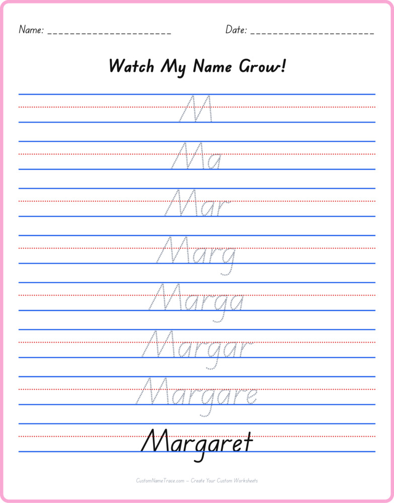 Free Margaret custom name tracing - pyramid free worksheet