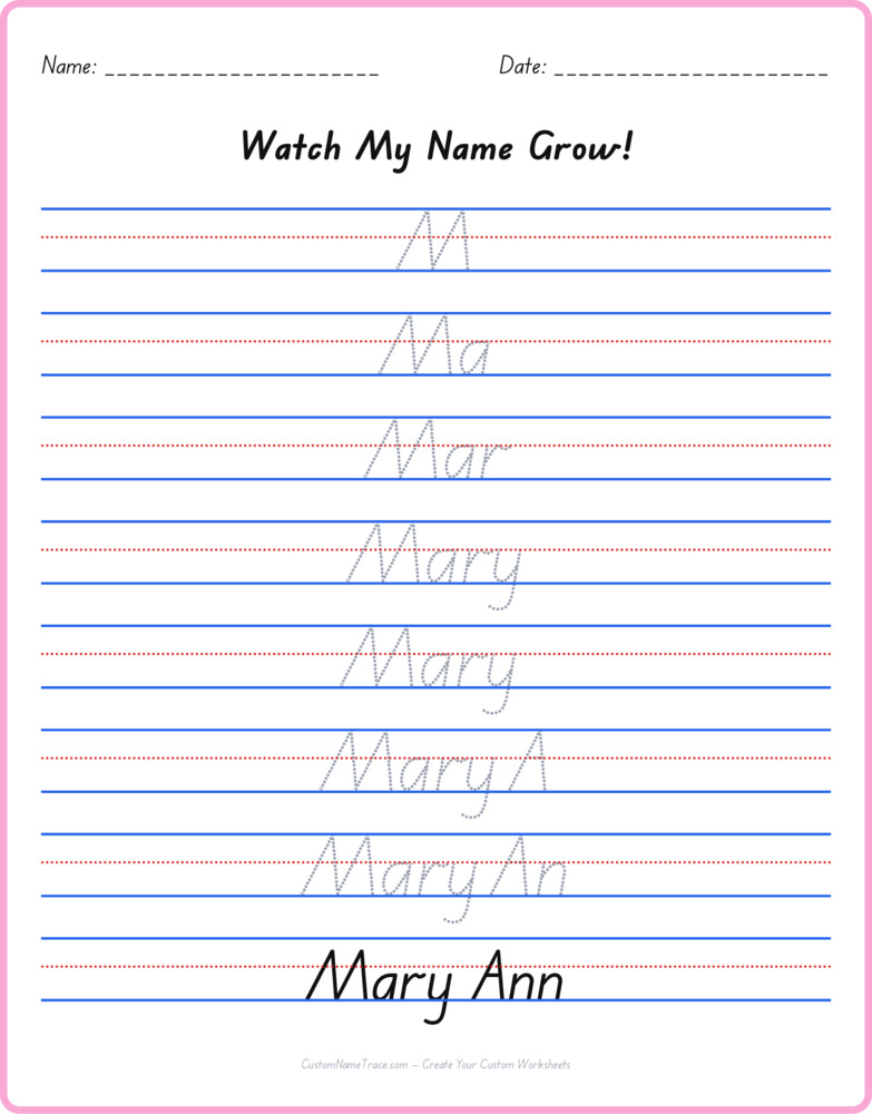 Free Mary Ann custom name tracing - pyramid free worksheet
