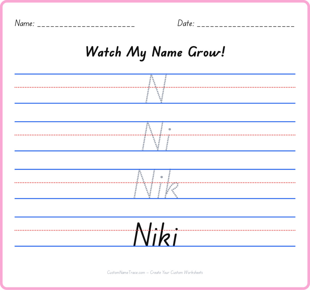 Free Niki custom name tracing - pyramid free worksheet