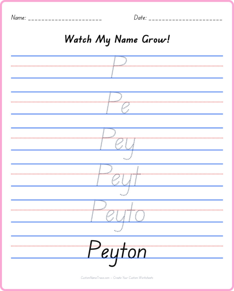 Free Peyton custom name tracing - pyramid free worksheet