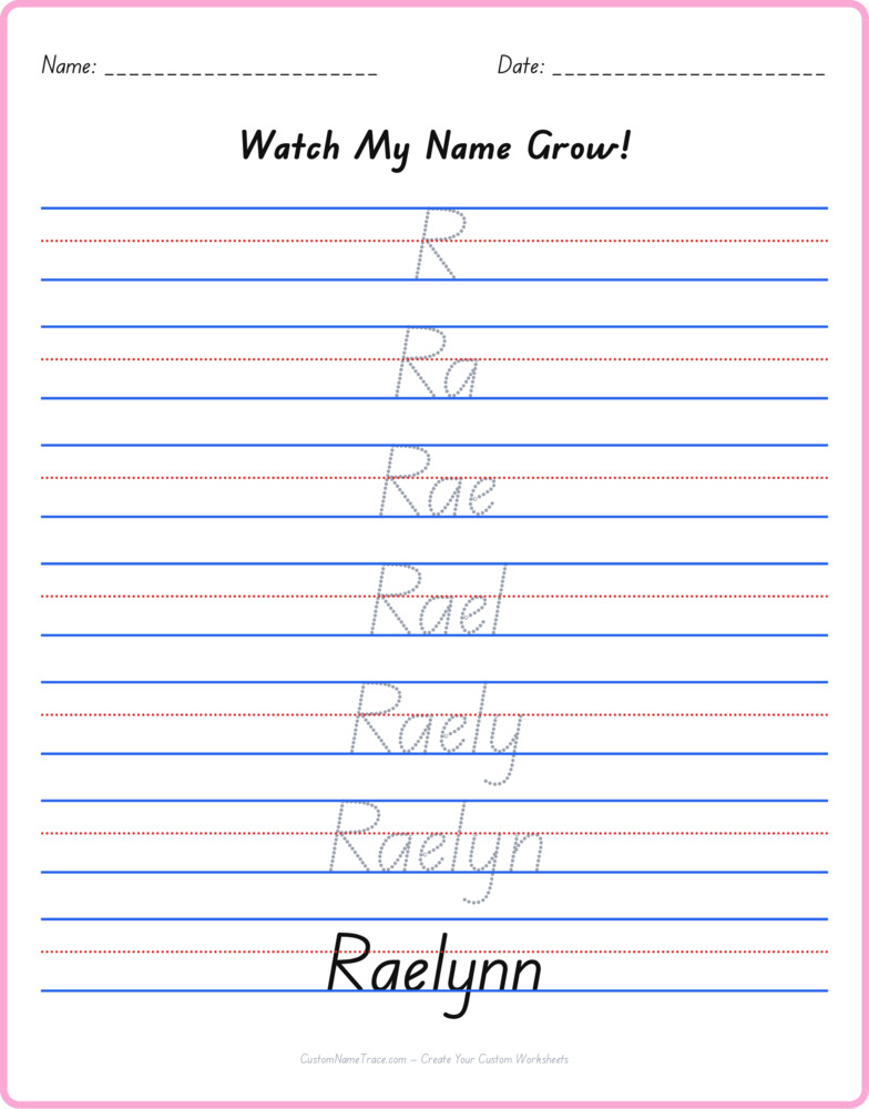 Free Raelynn custom name tracing - pyramid free worksheet