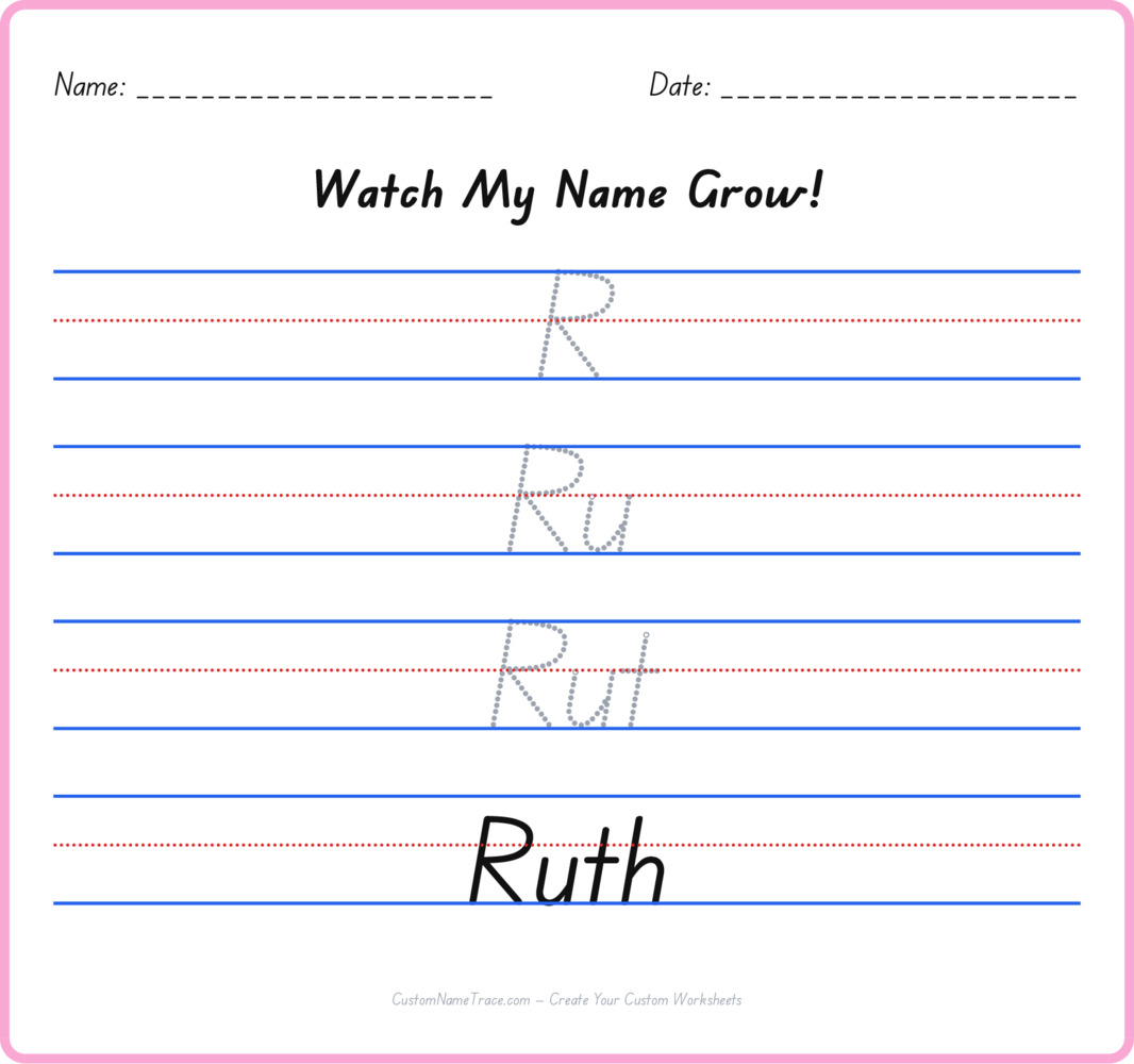 Free Ruth custom name tracing - pyramid free worksheet