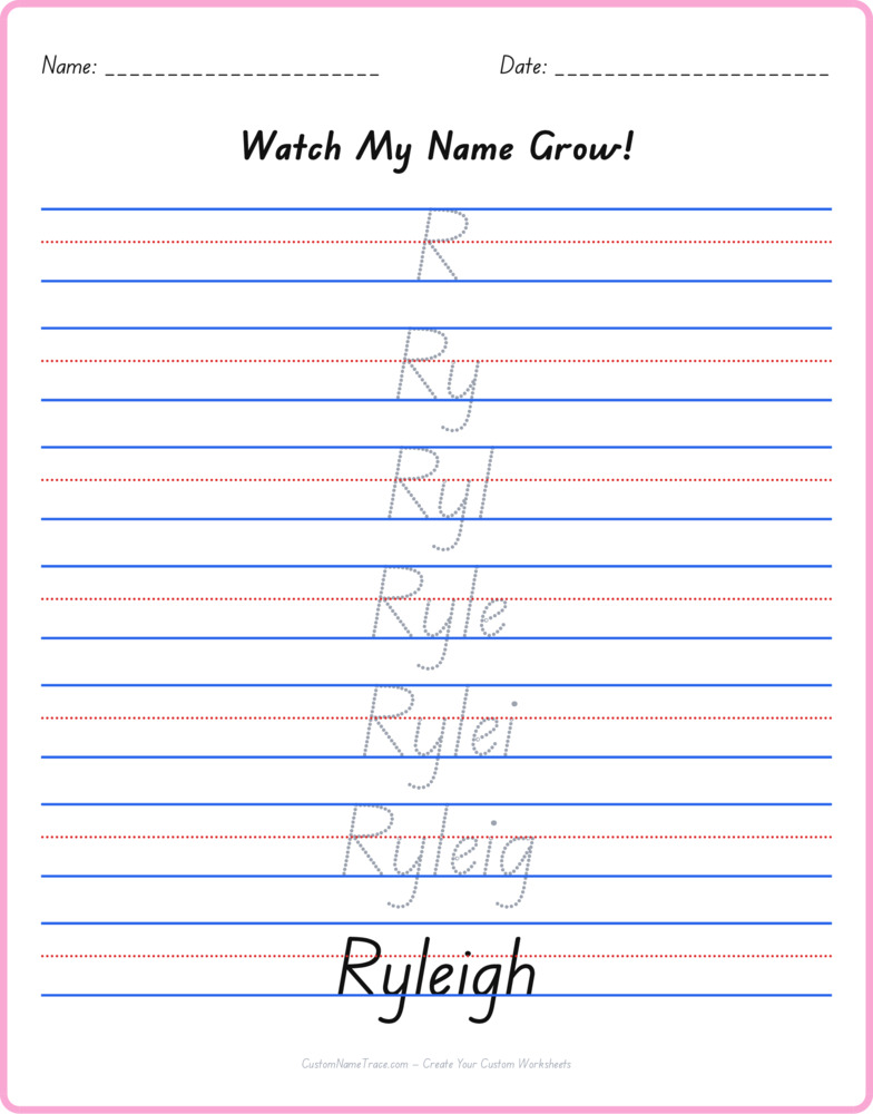 Free Ryleigh custom name tracing - pyramid free worksheet