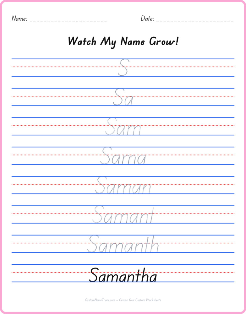 Free Samantha custom name tracing - pyramid free worksheet