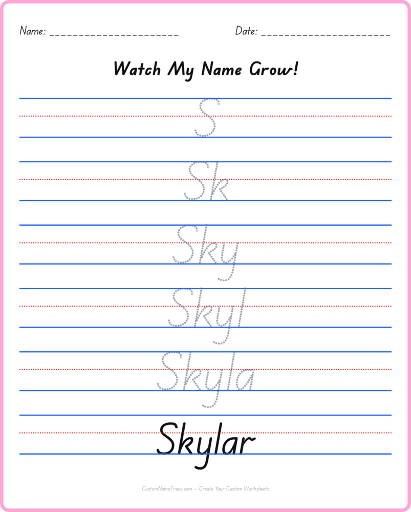 Free Skylar custom name tracing - pyramid free worksheet