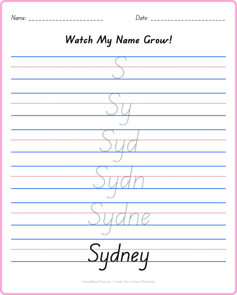 Free Sydney custom name tracing - pyramid free worksheet