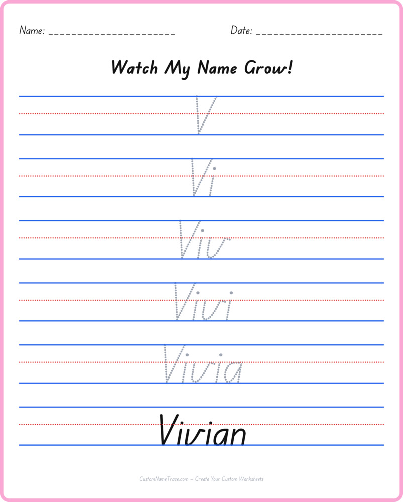 Free Vivian custom name tracing - pyramid free worksheet