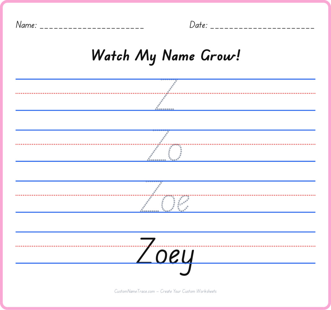 Free Zoey custom name tracing - pyramid free worksheet