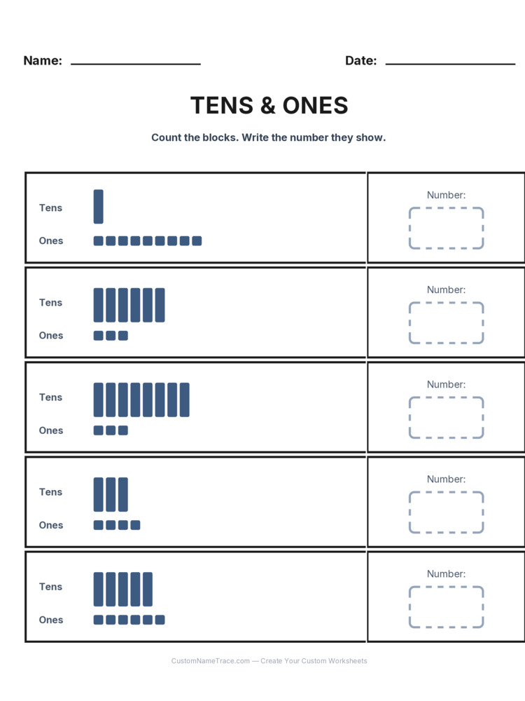 Grade 1 Place Value worksheet 1 for kids