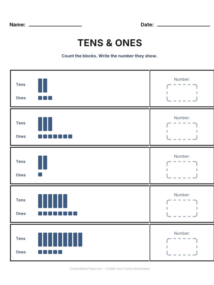 Grade 1 Place Value worksheet 2 for kids
