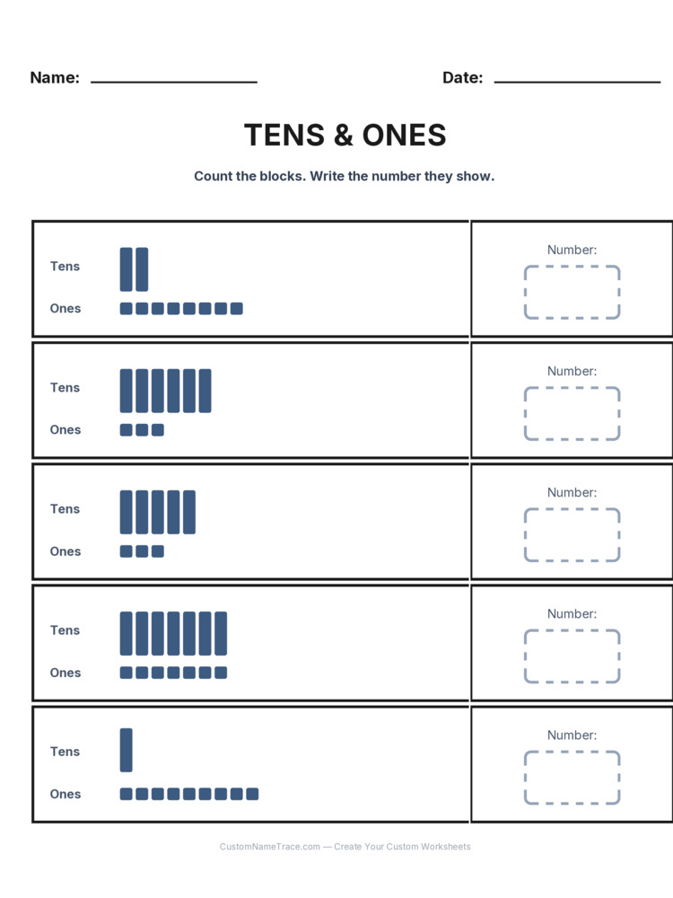 Grade 1 Place Value worksheet 3 for kids