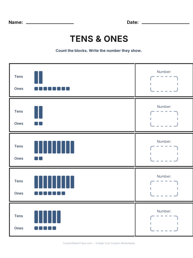 Grade 1 Place Value worksheet 5 for kids