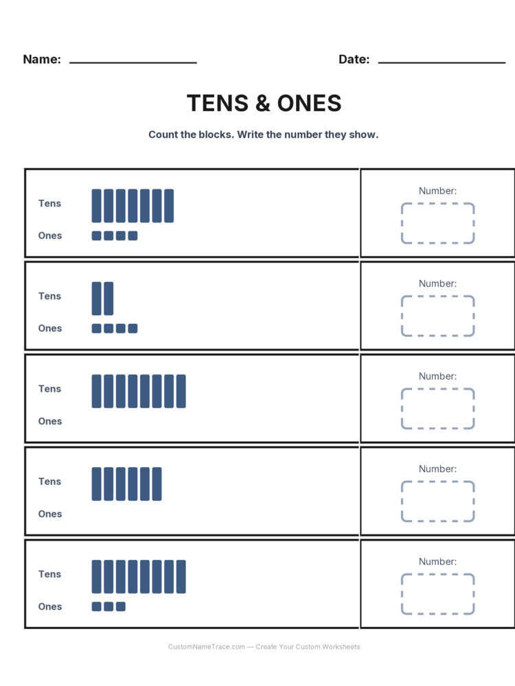 Grade 1 Place Value worksheet 6 for kids
