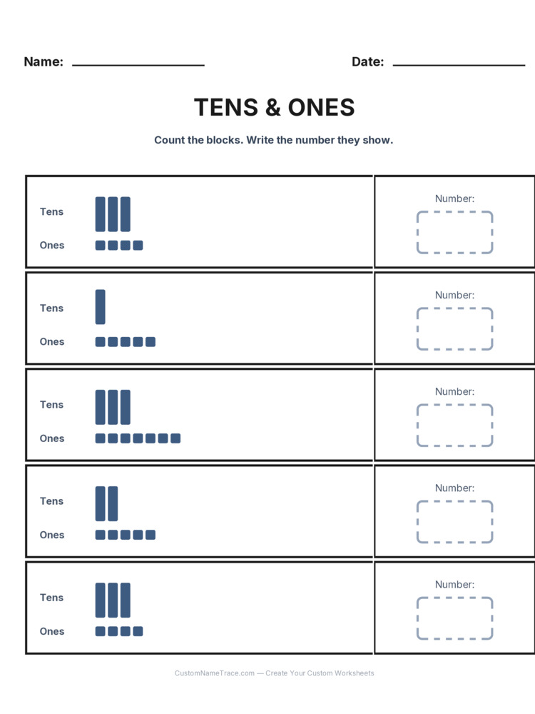 Grade 1 Place Value worksheet 7 for kids
