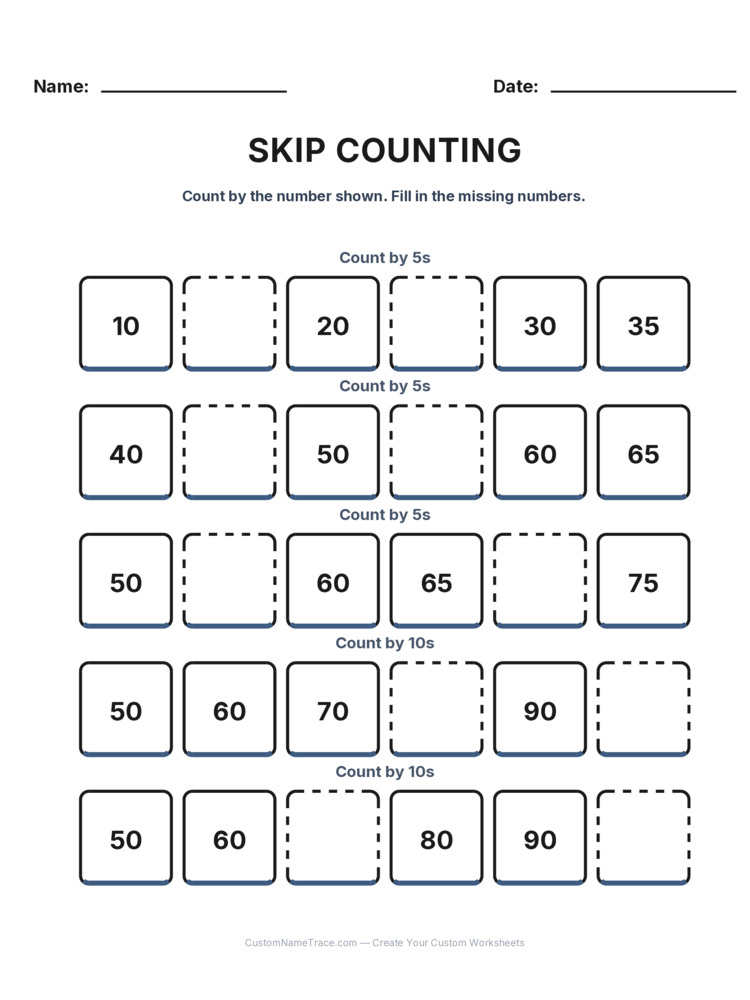 Grade 1 Skip Counting worksheet 13 for kids