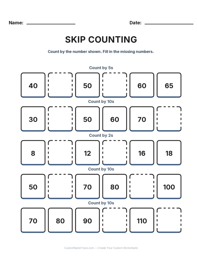 Grade 1 Skip Counting worksheet 14 for kids