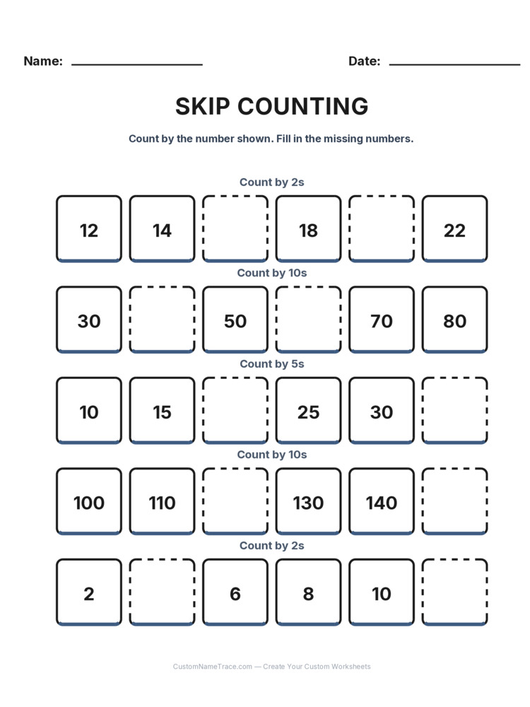 Grade 1 Skip Counting worksheet 15 for kids