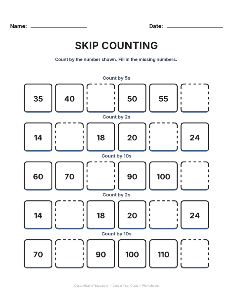 Grade 1 Skip Counting worksheet 23 for kids
