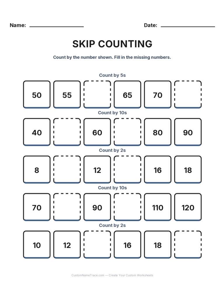 Grade 1 Skip Counting worksheet 24 for kids