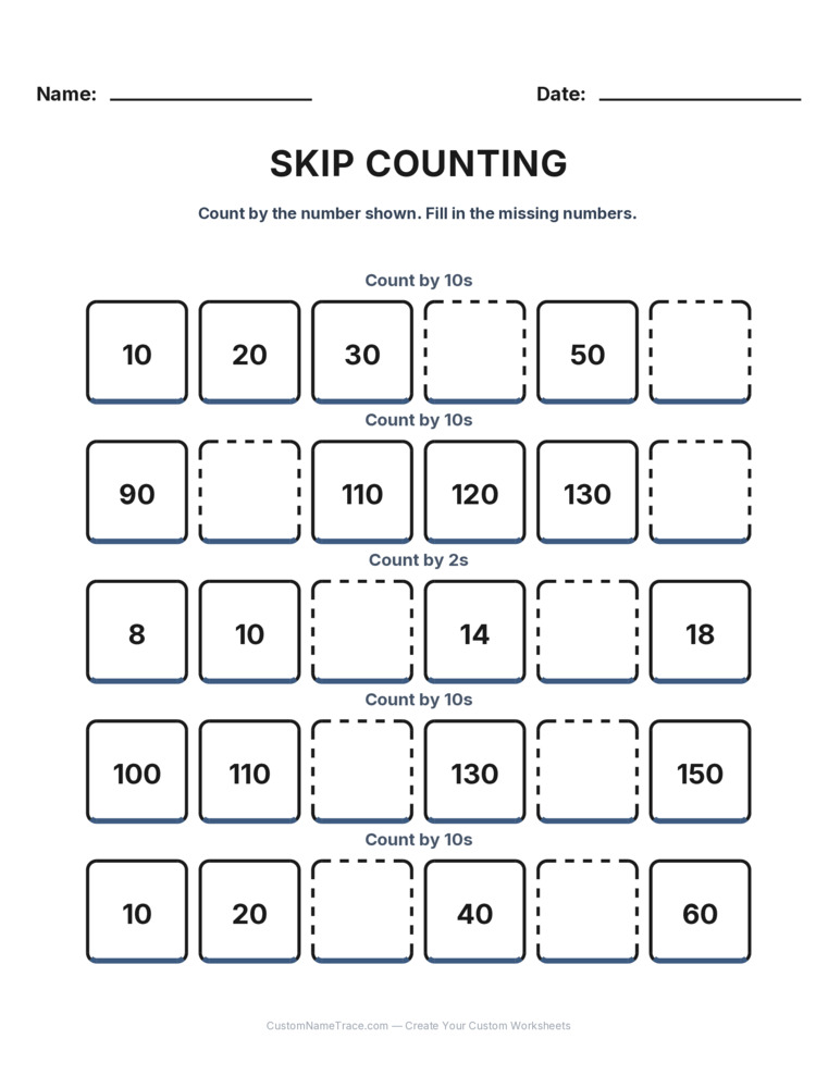 Grade 1 Skip Counting worksheet 26 for kids
