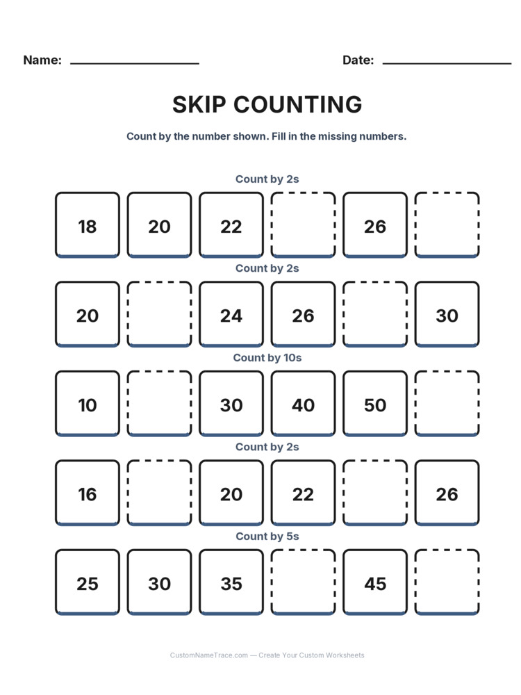 Grade 1 Skip Counting worksheet 27 for kids