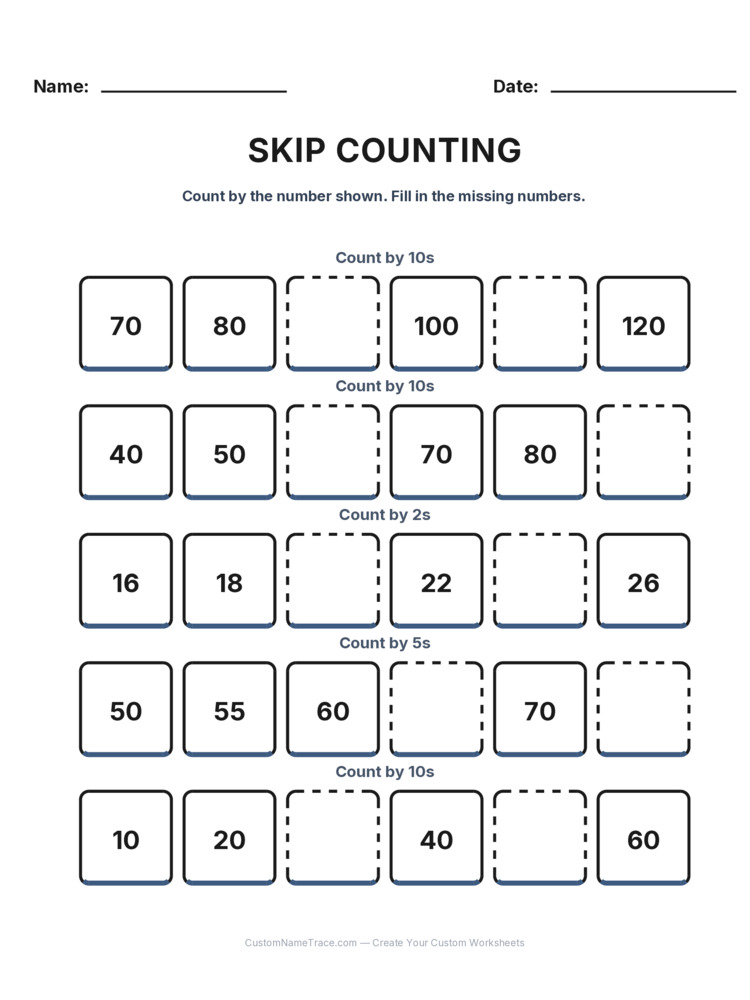 Grade 1 Skip Counting worksheet 4 for kids